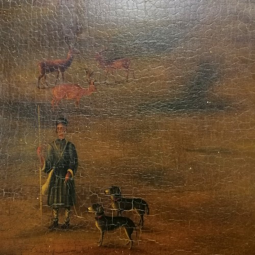 106 - Italian naive painting of a mansion with figural & animal detail on an old wooden panel - 62.5cm x 8... 