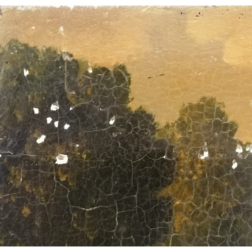 106 - Italian naive painting of a mansion with figural & animal detail on an old wooden panel - 62.5cm x 8... 