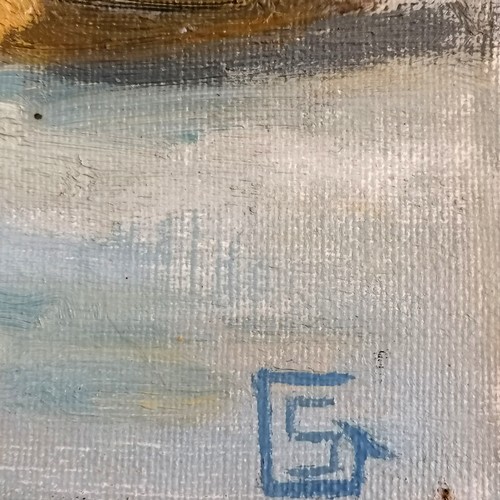 108 - Oil painting on canvas of boats on estuary signed with monogram - frame 48cm x 38cm - loose in the f... 