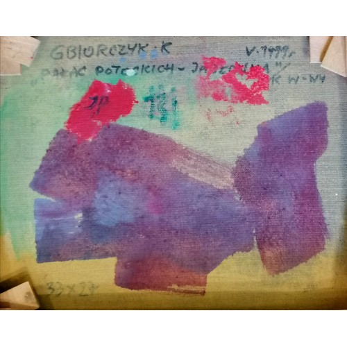 111 - Polish (?) signed abstract painting - frame 42.5cm x 36.5cm