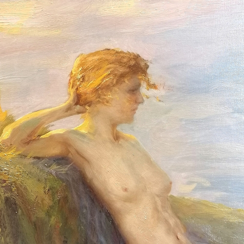 112 - Max Friedrich Ferdinand Rabes (1868-1944) large oil on canvas of a seated nude in a countryside scen... 