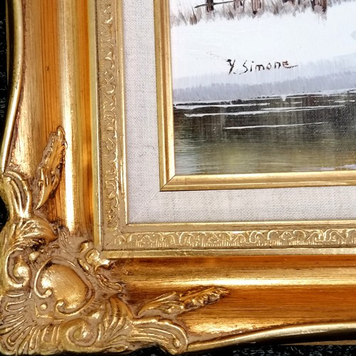 114 - Y Simone 2 x oil paintings on canvas of winter scenes - largest frame 46cm x 56.5cm