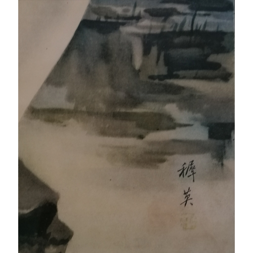 115 - Japanese C1930 framed  poster of semi nude figure in a woodland setting - 86cm x 63cm