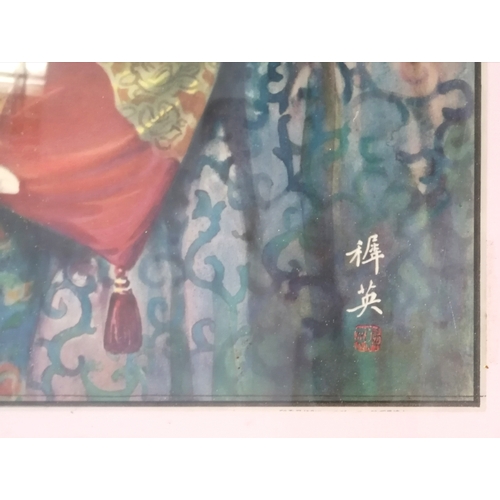 116 - Japanese C1930 framed poster of semi nude reclining female smoking a ciggarette - 85cm x 60cm