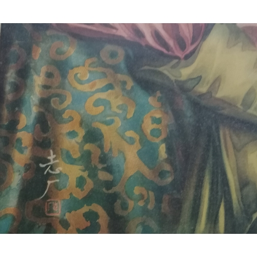 119 - Japanese C1930 framed poster of semi nude reclining female with flowers - 86cm x 61cm