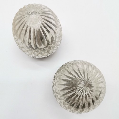 180 - 2 antique cut glass ceiling light fittings with screw on metal galleries total drop 19cm