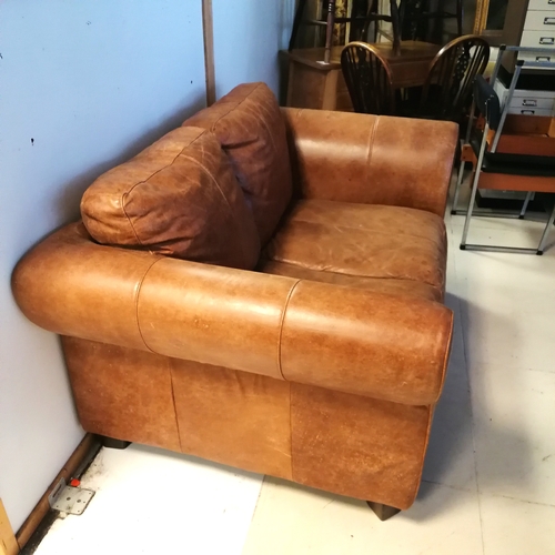 184 - Tan leather 2 seater sofa - 155cm x 95cm x 72cm