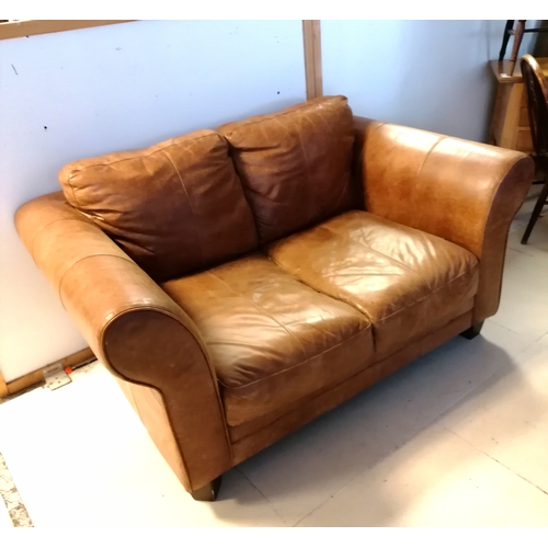 184 - Tan leather 2 seater sofa - 155cm x 95cm x 72cm