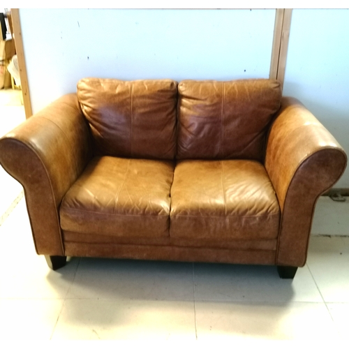 184 - Tan leather 2 seater sofa - 155cm x 95cm x 72cm