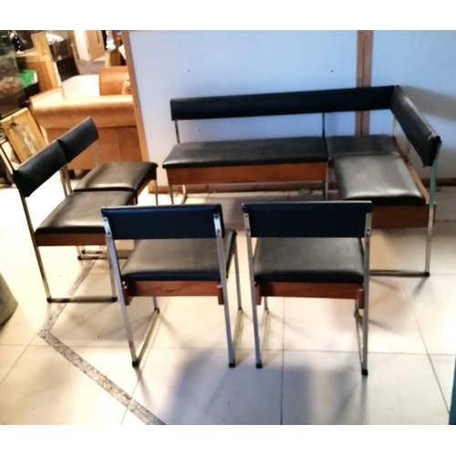 187 - Mid century corner banquette dining set comprising corner seat with 2 lift up compartments and 4 din... 
