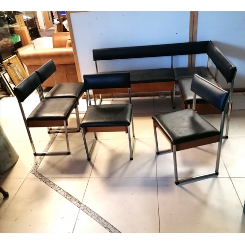 187 - Mid century corner banquette dining set comprising corner seat with 2 lift up compartments and 4 din... 