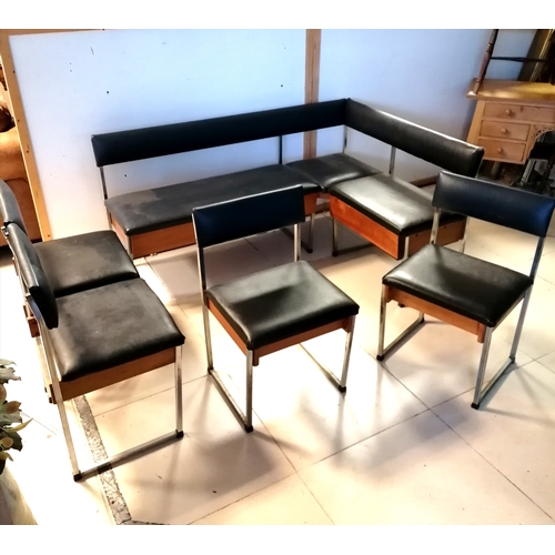 187 - Mid century corner banquette dining set comprising corner seat with 2 lift up compartments and 4 din... 