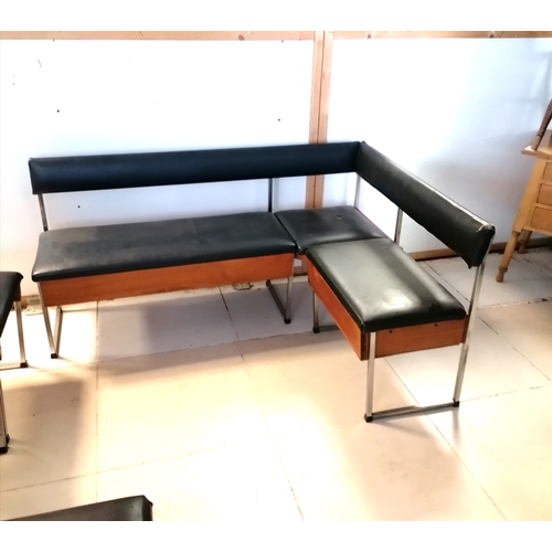 187 - Mid century corner banquette dining set comprising corner seat with 2 lift up compartments and 4 din... 