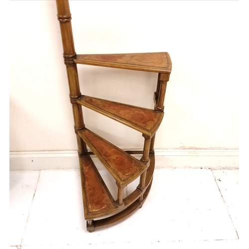 196 - Mahogany library steps with red tooled leather treads - steps 89cm high