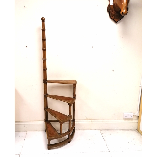 196 - Mahogany library steps with red tooled leather treads - steps 89cm high