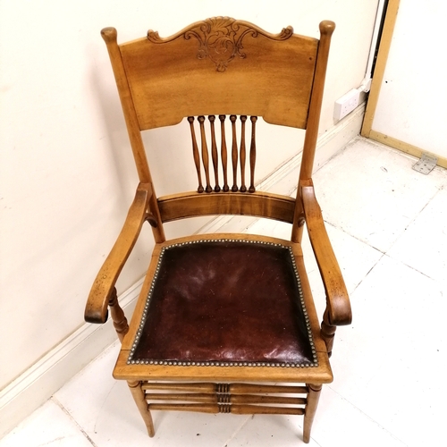 200 - American satinwood armchair with oxblood leather seat - 56cm x 47cm deep x 104cm high