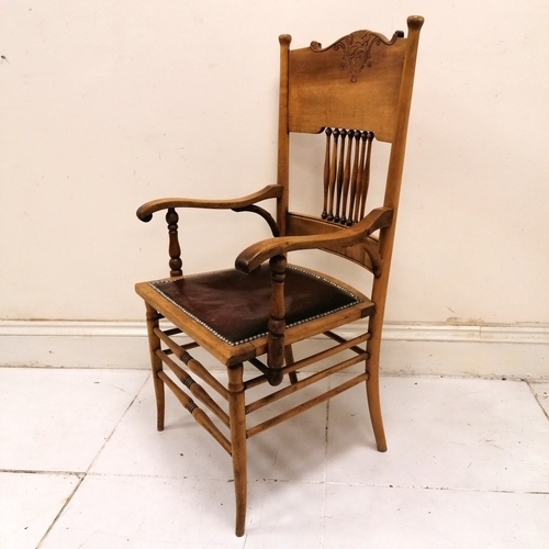 200 - American satinwood armchair with oxblood leather seat - 56cm x 47cm deep x 104cm high