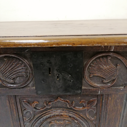 201 - Antique coffer with earlier carved panels dated - 120cm x 61cm x 66cm