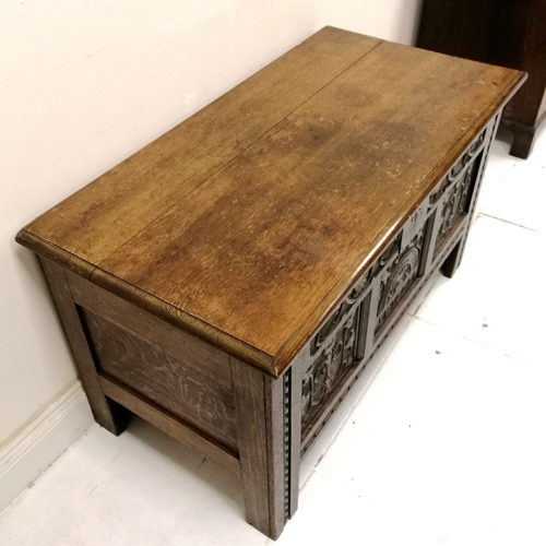 201 - Antique coffer with earlier carved panels dated - 120cm x 61cm x 66cm