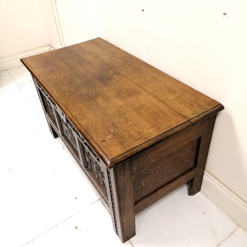 201 - Antique coffer with earlier carved panels dated - 120cm x 61cm x 66cm