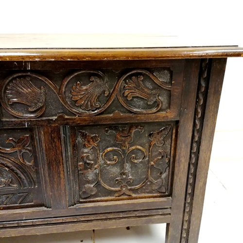 201 - Antique coffer with earlier carved panels dated - 120cm x 61cm x 66cm