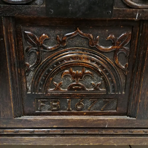 201 - Antique coffer with earlier carved panels dated - 120cm x 61cm x 66cm