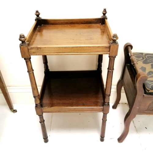 211 - Antique piano stool, 2 tier night stand and 2 drop flap tables -83cm x 43cm x 72cm (folded)