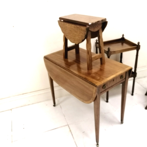 211 - Antique piano stool, 2 tier night stand and 2 drop flap tables -83cm x 43cm x 72cm (folded)