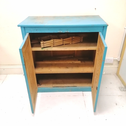 213 - Antique blue painted pine 2 door cabinet - 93cm x 45cm x 95cm