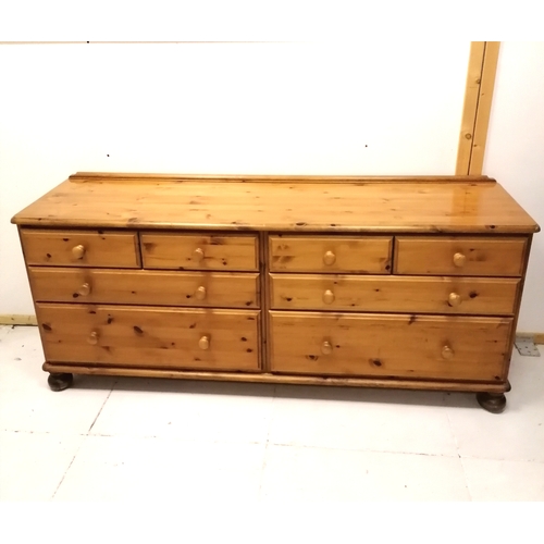 216 - Modern pine double chest of drawer base unit - 168cm x 43cm x 70cm