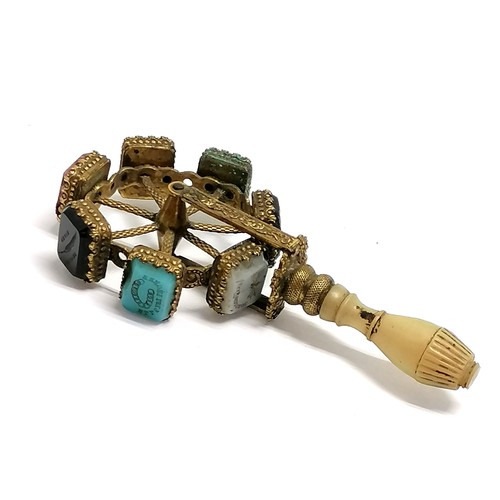 219 - Antique regency period French multi-seal (7) spinner with mother of pearl handle - 9.3cm drop and so... 