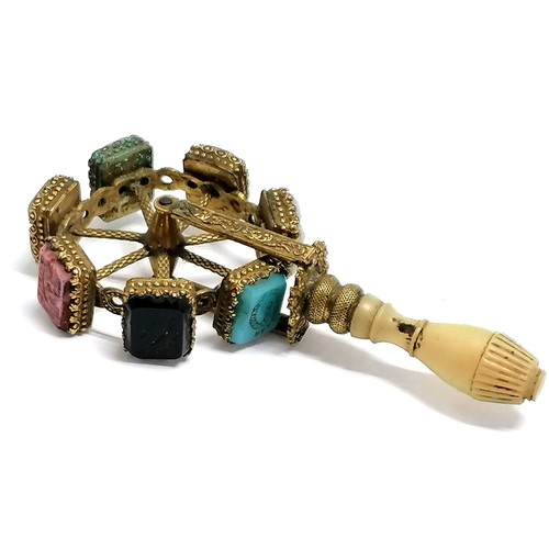 219 - Antique regency period French multi-seal (7) spinner with mother of pearl handle - 9.3cm drop and so... 