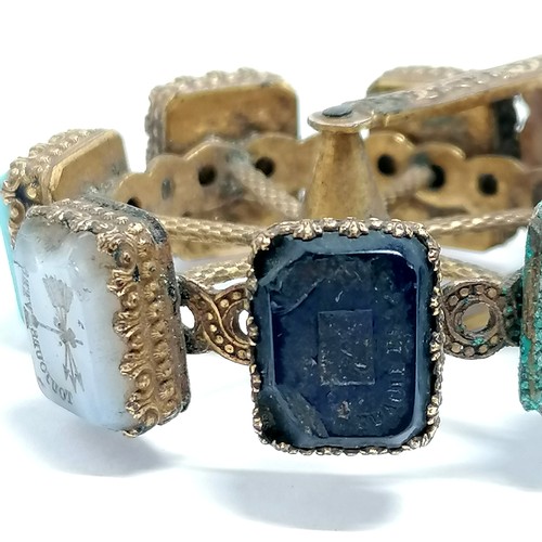 219 - Antique regency period French multi-seal (7) spinner with mother of pearl handle - 9.3cm drop and so... 