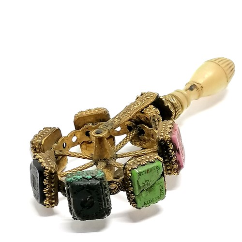 219 - Antique regency period French multi-seal (7) spinner with mother of pearl handle - 9.3cm drop and so... 