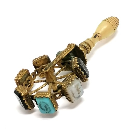 219 - Antique regency period French multi-seal (7) spinner with mother of pearl handle - 9.3cm drop and so... 