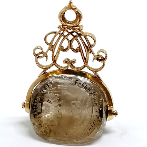 220 - Antique 18th century gold cased fancy large swivel fob seal with openwork to the suspender in the fo... 
