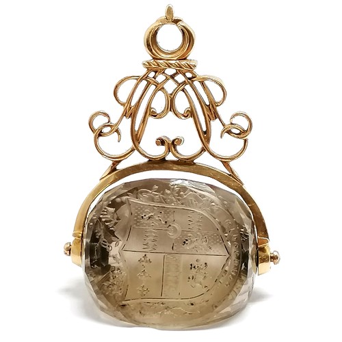 220 - Antique 18th century gold cased fancy large swivel fob seal with openwork to the suspender in the fo... 