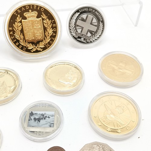223 - Qty of coins / medallions inc Gibraltar crown & half crown etc