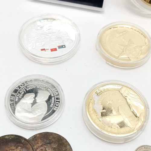 223 - Qty of coins / medallions inc Gibraltar crown & half crown etc