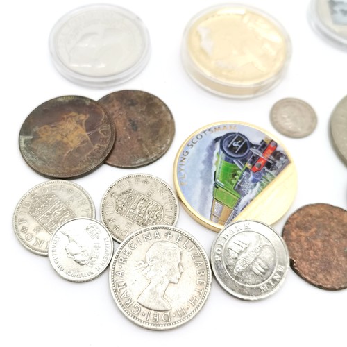 223 - Qty of coins / medallions inc Gibraltar crown & half crown etc