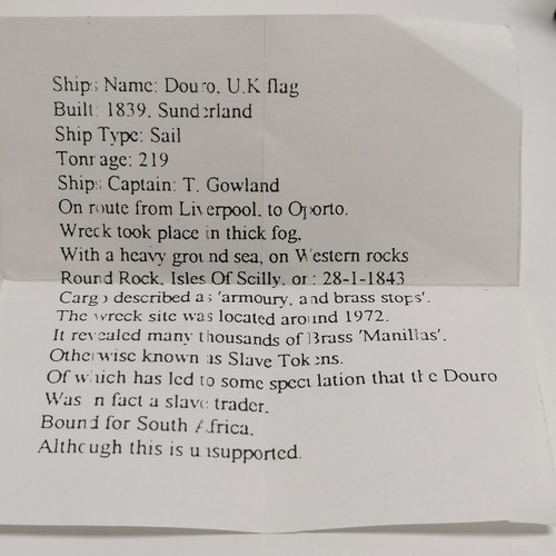 227 - 2 x antique trade bangles recovered from shipwreck (with annotated details from 1843 Douro)