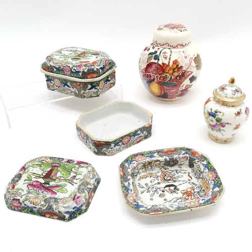 231 - 2 x antique Masons ironstone lidded soap dishes (have old repairs & both a/f) t/w Masons ginger jar ... 