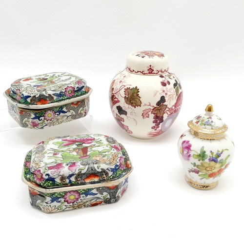 231 - 2 x antique Masons ironstone lidded soap dishes (have old repairs & both a/f) t/w Masons ginger jar ... 