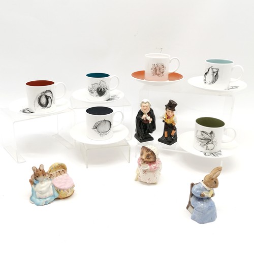 232 - Susie Cooper 6 x coffee cans & saucers t/w 3 x Beatrix Potter figurines & 2 x Royal Doulton Dickens ... 
