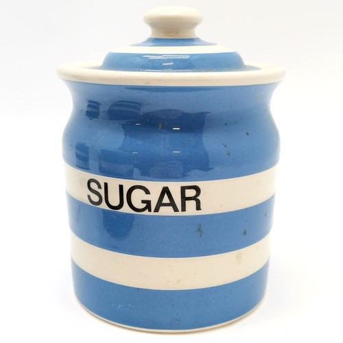 233 - 3 x T G Green Cornishware blue & white lidded storage jars - Coffee / Tea / Sugar - 17cm high& no ob... 