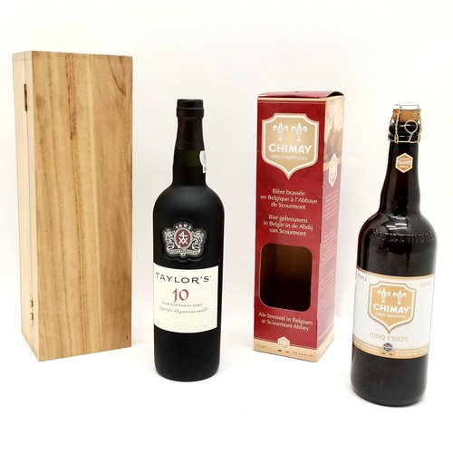 236 - Taylor 10 year old unopened Tawny port - 75cl in original wooden case t/w Chimay Belgian unopened al... 