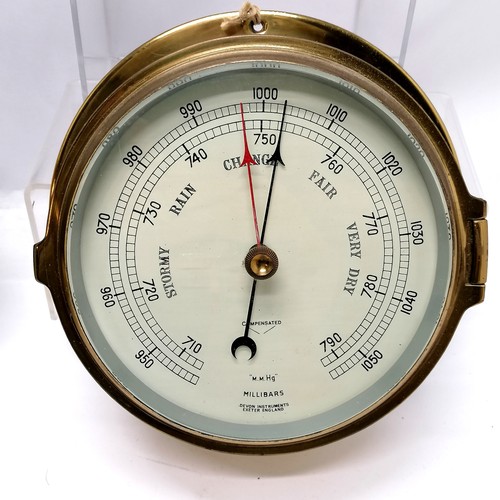 Devon Instruments Exeter Nautical brass cased ships barometer & clock ...
