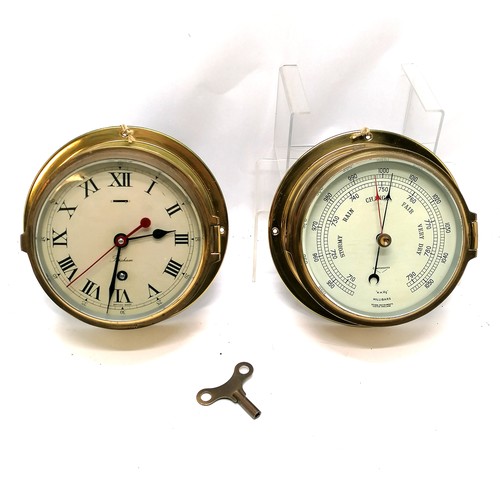 Devon Instruments Exeter Nautical brass cased ships barometer & clock ...