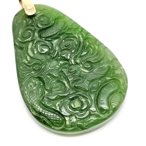 9ct hallmarked gold mounted carved nephrite jade panel by AJF - depicts ...