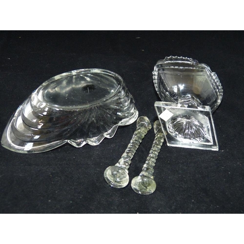 1 - A Georgian Cut Glass Boat Shape Salt with toothcut rim on triangular base 9cm wide, another Georgian... 